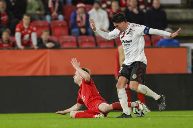 Soccer, Conference League 2026 Brann vs. Lincoln Red Imps, Bergen, October 15, 2026. Brann’s Saevar Atli Magnusson and Lincoln Red Imps’ Graeme Torrilla during the Conference League soccer match between SK Brann and Lincoln Red Imps at Brann Stadium. Photo by Paul S. Amundsen, NTB, Bergen, Norway EDITORIAL USE ONLY; RESTRICTED USE FOR BETTING COMPANIES  Copyright: xPaulxS.xAmundsenx xNTBx