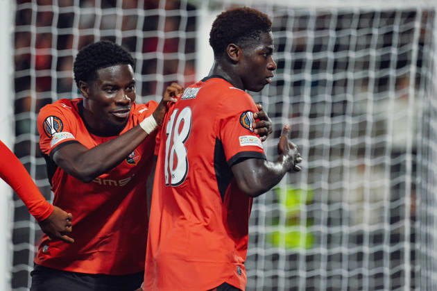 FOOTBALL : Stade Rennais vs OFI Crete - Europa League - Journée 2 - 15 10 2026 Joie des joueurs du Stade Rennais aprés le but de Mahamadou Nagida (Stade Rennais) RennesFrance  Copyright: xBaptistexAutissierx