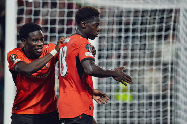 FOOTBALL : Stade Rennais vs OFI Crete - Europa League - Journée 2 - 15 10 2026 Joie des joueurs du Stade Rennais aprés le but de Mahamadou Nagida (Stade Rennais) RennesFrance  Copyright: xBaptistexAutissierx