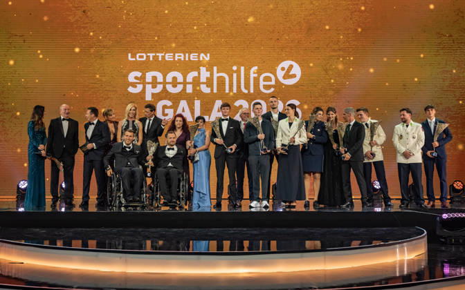 15.10.2026 30. LOTTERIEN Sporthilfe-Gala Schlussbild mit allen Presisträgern, Preisträgerinnen, Laudatoren und Laudatorinnen Wien Wiener Stadthalle Wien Österreich