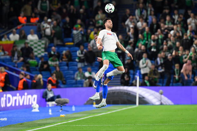 Brighton and Hove Albion v Kauno Zalgiris, UEFA Conference League Leon Krekovic of Kauno Zalgiris jumps for the ball during the UEFA Conference League match between Brighton and Hove Albion and Kauno Zalgiris at the American Express Stadium, Brighton and Hove, UK on 15 October 2026. Brighton and Hove American Express Stadium East Sussex UK Editorial use only , Copyright: xJeffxMoodx PSI-25024-0032