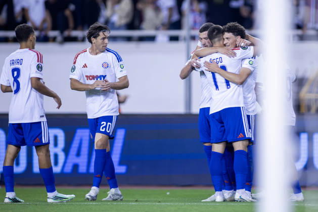 October 15, 2026, Split, Dalmatia, Croatia: Martin Soticek (HNK HAJDUK Split) 23 celebrates scoring a goal with his teammates during the UEFA Conference League match between HNK Hajduk Split (CRO) and AFC Ajax Amsterdam (NL) at Poljud Stadium. Split Croatia - ZUMAp210 20261015_zsp_p210_025 Copyright: xMajaxPrgometx