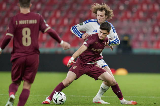 DENMARK: Conference League: FC Copenhagen - SC Braga DENMARK: Conference League: FC Copenhagen - SC Braga SC Braga s Pau Victor and FCK s Alex Kral during the UEFA Conference League match between FC Copenhagen and SC Braga at Parken in Copenhagen on Thursday, October 15, 2026. Photo: Liselotte Sabroe Ritzau Scanpix , Copenhagen Denmark