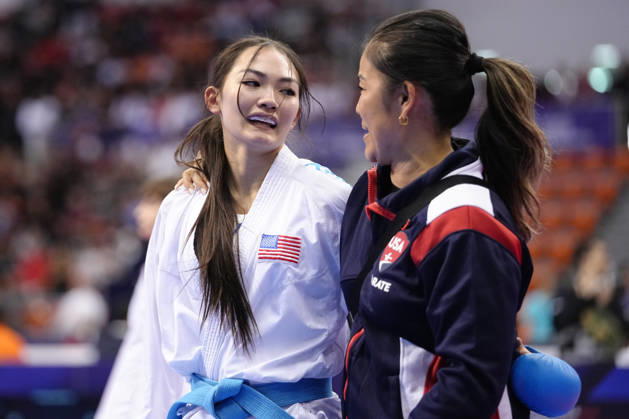 2026 World Cadet, Junior & U21, U 21 Karate Championships BIELSKO-BIALA, POLAND - OCTOBER 16: Presley Allen of the United States performs reacts after the cadet female kumite -54kg semi-final at the 2026 World Cadet, Junior & U21 Karate Championships at Hala Pod Debowcem on October 16, 2026 in Bielsko-Biala, Poland. Bielsko-Biala Hala Pod Debowcem Poland Copyright: x2026xKaratexInsights PSxImagesxKjetilxWaber KaratexInsightsx