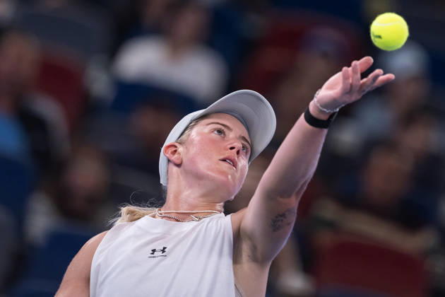 October 16, 2026, Wuhan, Hubei, China: Sonay Kartal of UK seen in action with Elina Svitolina of Ukraine (Not in view) during the Wuhan Open final match at the Optics Valley International Tennis Center. Sonay Kartal defeated Elina Svitolina with a score of 6-2, 2-6, 6-4. Wuhan China - ZUMAs197 20261016_aaa_s197_128 Copyright: xRenxYongx