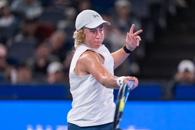 October 16, 2026, Wuhan, Hubei, China: Sonay Kartal of UK seen in action with Elina Svitolina of Ukraine (Not in view) during the Wuhan Open final match at the Optics Valley International Tennis Center. Sonay Kartal defeated Elina Svitolina with a score of 6-2, 2-6, 6-4. 2026 WTA, Tennis Damen Wuhan Open: Sonay Kartal - Elina Svitolin In China - 16 Oct  - ZUMAs197 20261016_aaa_s197_130 Copyright: xRenxYongx