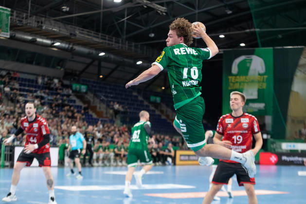 Handball, HBL2: SC DHfK Leipzig - ASV Hamm-Westfalen; 16.10.2026 Tom Koschek (76, SC DHfK Leipzig) beim Wurf. Handball, 2. Bundesliga, Saison 2026 2027, 8. Spieltag: SC DHfK Leipzig vs. ASV Hamm-Westfalen am 16.10.2026 in der Quarterback Immobilien Arena Leipzig. Copyright: xBEAUTIFULxSPORTS JanxKaeferx