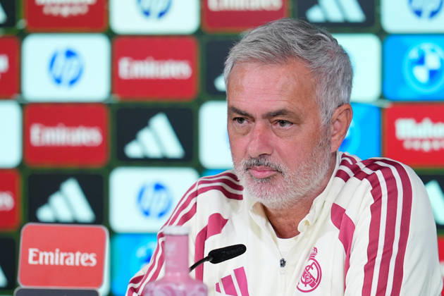 October 17, 2026, Valdebebas, Madrid, Spain: Jose Mourinho, head coach of Real Madrid, attends his press conference, PK, Pressekonferenz during the training day of Real Madrid ahead the Spanish League, LaLiga EA Sports, football match against Sevilla FC at Ciudad Deportiva Real Madrid on October 17, 2026, in Valdebebas, Madrid, Spain. Real Madrid Training And Press Conference - Laliga Ea Sports - ZUMAa181 20261017_zaa_a181_021 Copyright: xDennisxAgyemanx