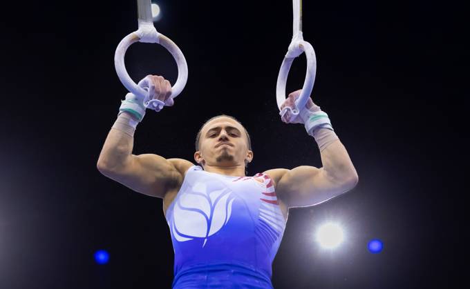 ROTTERDAM - Amine Abaidi during the qualifications at the World Gymnastics Championships in Rotterdam Ahoy. IRIS VAN DEN BROEK ANP xVIxANPxSportx xxANPxIVx 572725378 originalFilename: 572725378.jpg