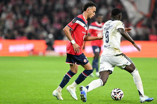 261017 Lille OSC vs Brest Ethan Mbappe (8) of Lille and Pathe Mboup (9) of Brest pictured during the French Mc Donalds Ligue 1 season 2026 - 2027 matchday 7 game between Lille OSC and Stade Brest on October 17 , 2026 in Lille, France. (Photo by Jill Delsaux Isosport) Lille France  Copyright: xJillxDelsauxx DSC_2710