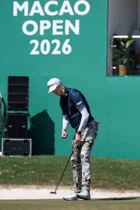 October 18, 2026, Macau, Macao Sar, China: Charles PORTER from the USA takes the tied lead on -14 Par with a stunning -9 Par final round. PORTER celebrates a final -2 Par hole on the 18th green. Macau Open Golf 2026 Final Round. Macau Open Golf 2026 Final Round  - ZUMAr144 20261018_zap_r144_052 Copyright: xJaynexRussellx