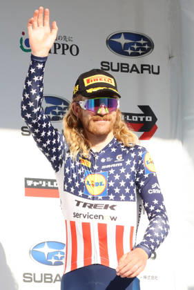 October 18, 2026, Utsunomiya, Japan - American cyclist Quinn Simmons of Lidl-Trek reacts to audience as he won the Utsunomiya Japan Cup Cycle Road Race in Utsunomiya, 100km north of Tokyo on Sunday, October 18, 2026. Quin Simmons won the 144km race. (photo by Yoshio Tsunoda AFLO) Noxthirdxpartyxsales  0869839638st YoshioxTsunodax