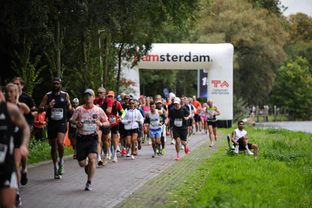 RECORD DATE NOT STATED 18th October 2026; Amsterdam, Netherlands; TCS Amsterdam Marathon; A runner stops on Amsteldijk AnthonyxBenoit
