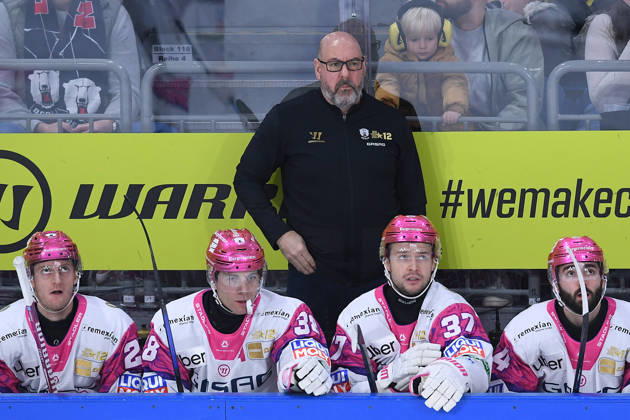 Eishockey Penny DEL 10. Spieltag Krefeld Pinguine - Eisbären Berlin am 18.10.2026 in der Yayla Arena in Krefeld Eric Dubois ( Trainer Cheftrainer Berlin ) Gemäß den Vorgaben der DEL Deutsche Eishockey Liga ist die Publikation und Weiterverwertung der Aufnahmen in elektronischen Medien und Endgeräten aller Art während des laufenden Spiels nicht zulässig.