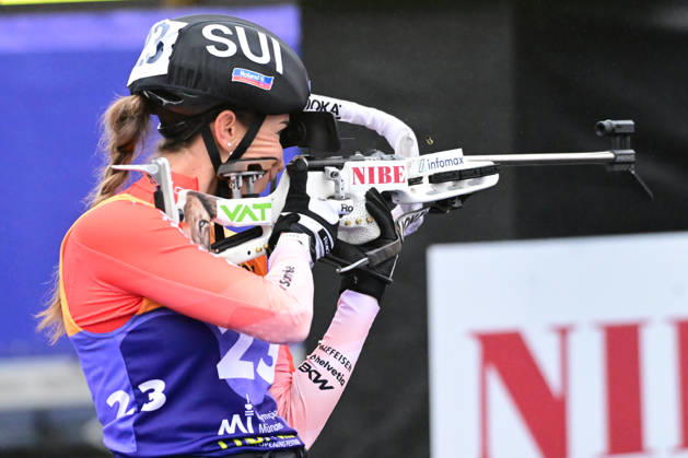 BIATHLON - GASPARIN Aita SUI bei der Qualifikation Super Sprint der Damen Herren während des Loop One Biathlon Opening Festival im Olypiapark München am 18.10.2026, Deutschland, Bayern München Hans-Jochen-Vogel-Platz Olypiapark Bayern Deutschland