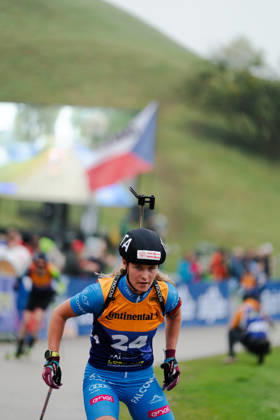 18.10.2026, GER, Biathlon, Frauen, IBU Biathlon Loop One Festival 2026, Saison 2026 2027, Super Sprint Qualifikation Damen Heat 1-4 Martina Trabucchi ( ITA, 24 ) in der Kurve München Olympiapark Bayern Deutschland Copyright: xNordphoto Vux