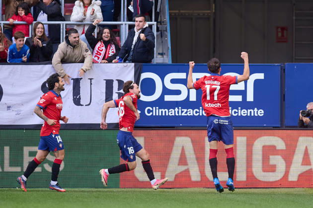October 18, 2026, Pamplona, Navarra, SPAIN: Ante Budimir of CA Osasuna celebrates after scoring the team s first goal during the LaLiga EA Sports match between CA Osasuna and Real Racing Club de Santander at El Sadar on October 18, 2026, in Pamplona, Spain. Pamplona SPAIN - ZUMAa181 20261018_zaa_a181_102 Copyright: xRicardoxLarreinax