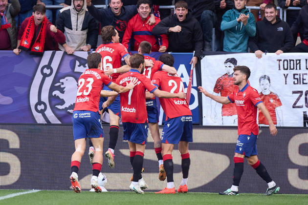 October 18, 2026, Pamplona, Navarra, SPAIN: Jonathan Dubasin of CA Osasuna celebrates after scoring the team s first goal which was later disallowed by VAR during the LaLiga EA Sports match between CA Osasuna and Real Racing Club de Santander at El Sadar on October 18, 2026, in Pamplona, Spain. Pamplona SPAIN - ZUMAa181 20261018_zaa_a181_104 Copyright: xRicardoxLarreinax
