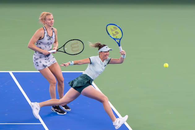 (261018) -- WUHAN, Oct. 18, 2026 -- Storm Hunter (R) Katerina Siniakova compete during the women s doubles final match between Gabriela Dabrowski of Canada Luisa Stefani of Brazil and Storm Hunter of Australia Katerina Siniakova of the Czech Republic at the 2026 Wuhan Open tennis tournament in Wuhan, capital of central China s Hubei Province, Oct. 18, 2026. ) (SP)CHINA-WUHAN-TENNIS-WUHAN OPEN-WOMEN S DOUBLES (CN) DuxZixuan 