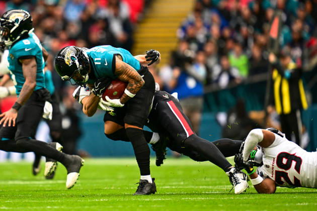 Jacksonville Jaguars v Houston Texans, International Series Parker Washington (11) of Jacksonville Jaguars runs with the ball during the International Series match between Jacksonville Jaguars and Houston Texans at Wembley Stadium, London, UK on 18 October 2026. Editorial use only , Copyright: xDennisxGoodwinx PSI-25022-0075