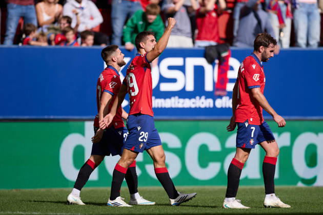 October 18, 2026, Pamplona, Navarra, SPAIN: Asier Osambela of CA Osasuna celebrates after scoring the team s second goal during the LaLiga EA Sports match between CA Osasuna and Real Racing Club de Santander at El Sadar on October 18, 2026, in Pamplona, Spain. Pamplona SPAIN - ZUMAa181 20261018_zaa_a181_134 Copyright: xRicardoxLarreinax