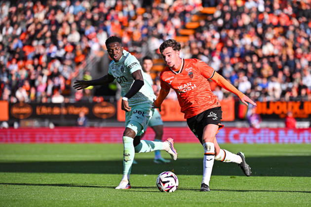 FC Lorient v AS Monaco - Ligue 1 McDonald s 2026 2027 Gabin BERNARDEAU of Lorient and Lamine CAMARA of Monaco during Ligue 1 McDonald s match between Lorient and Monaco at Stade du Moustoir on October 18, 2026 in Lorient, France. Lorient France  Copyright: xIconxSportx 776577183