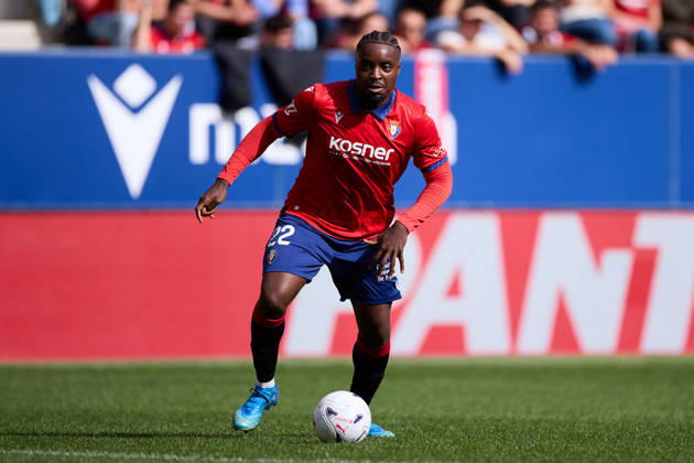 CA Osasuna v Real Racing Club de Santander - LaLiga EA Sports Enzo Boyomo of CA Osasuna in action during the LaLiga EA Sports match between CA Osasuna and Real Racing Club de Santander at El Sadar on October 18, 2026, in Pamplona, Spain. Pamplona El Sadar Navarra Spain RL_CAOvRCS_2K26_0035 Copyright: xRicardoxLarreinax