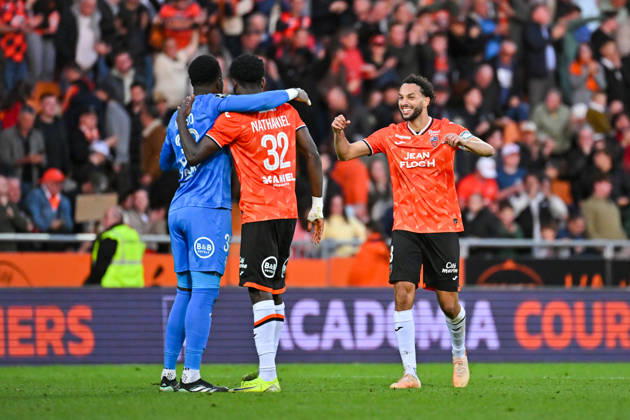 FC Lorient v AS Monaco - Ligue 1 McDonald s 2026 2027 Yvon MVOGO of FC Lorient , Nathaniel ADJEI and Montassar TALBI of FC Lorient during Ligue 1 McDonald s match between Lorient and Monaco at Stade du Moustoir on October 18, 2026 in Lorient, France. Lorient France  Copyright: xIconxSportx 776577183
