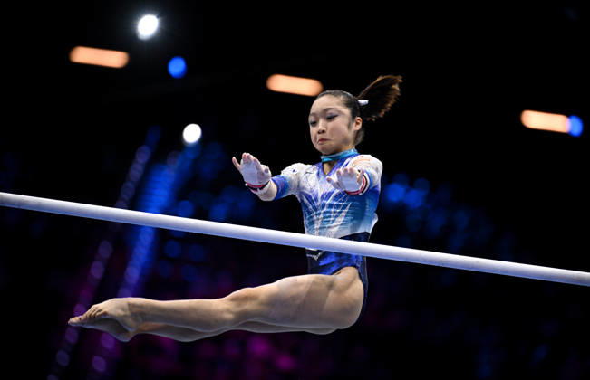 Netherlands Artistic Gymnastics World Championships Qualifiers 9268001 18.10.2026 Japan s Okamura Mana competes on the uneven bars during the women s qualification at the 2026 World Artistic Gymnastics Championships in Rotterdam, the Netherlands. Alexey Filippov Sputnik Rotterdam Netherlands  Copyright: xAlexeyxFilippovx