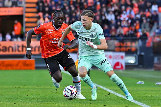 FC Lorient v AS Monaco - Ligue 1 McDonald s 2026 2027 Jean-Victor MAKENGO of Lorient and Mathys DETOURBET of Monaco during Ligue 1 McDonald s match between Lorient and Monaco at Stade du Moustoir on October 18, 2026 in Lorient, France. Lorient France  Copyright: xIconxSportx 776577183