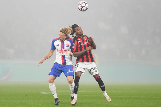 Olympique Lyonnais v OGC Nice - Ligue 1 McDonald s 2026 2027 Mads BIDSTRUP of Olympique Lyonnais and Hicham BOUDAOUI of OGC Nice during Ligue 1 McDonald s match between Lyon and Nice at Groupama Stadium on October 18, 2026 in Lyon, France. Lyon France  Copyright: xDavexWinterx 776577179