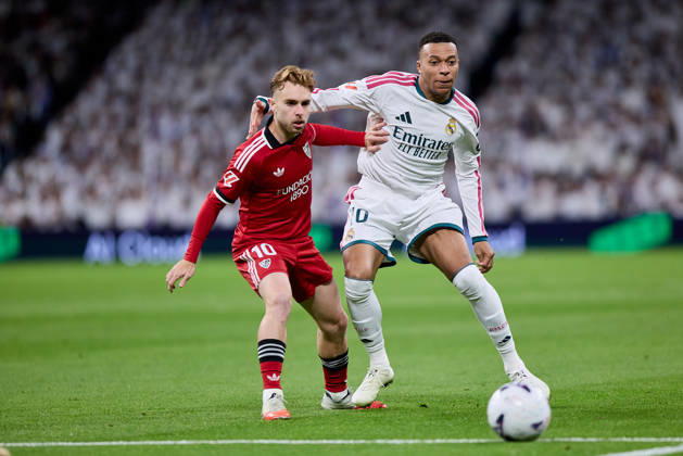 October 18, 2026, Madrid, Madrid, Spain: Kylian Mbappe of Real Madrid CF and Gerard Fernandez Peque of Sevilla FC during La Liga football match between Real Madrid CF and Sevilla at Santiago Bernabeu Stadium in Madrid, Spain, October 18, 2026 Soccer 2026: Real Madrid CF Vs Sevilla  - ZUMAa206 20261018_zsp_a206_001 Copyright: xRubenxAlbarranx