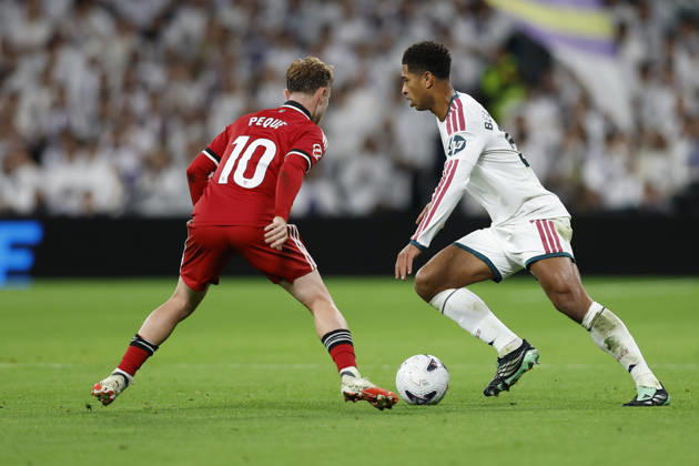 RECORD DATE NOT STATED Jude Bellingham (Real Madrid CF) controls the ball during the LaLiga EA Sports match between Real Madrid CF and Sevilla FC at Estadio Santiago Bernabéu on October 18, 2026 in Madrid, Spain. (Photo by Manu Reino DeFodi Images) -