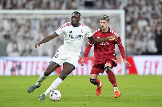 October 18, 2026, Madrid, Madrid, Spain: Ibrahima Konate of Real Madrid CF and Robbie Ure of Sevilla FC in action during the Spanish League, LaLiga EA Sports, football match between Real Madrid and Sevilla FC at Bernabeu stadium on October 18, 2026, in Madrid, Spain. Real Madrid V Sevilla FC - LaLiga EA Sports  - ZUMAa181 20261018_zaa_a181_297 Copyright: xOscarxJ.xBarrosox