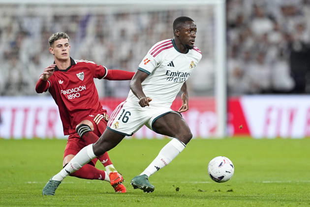 October 18, 2026, Madrid, Madrid, Spain: Ibrahima Konate of Real Madrid CF and Robbie Ure of Sevilla FC in action during the Spanish League, LaLiga EA Sports, football match between Real Madrid and Sevilla FC at Bernabeu stadium on October 18, 2026, in Madrid, Spain. Real Madrid V Sevilla FC - LaLiga EA Sports  - ZUMAa181 20261018_zaa_a181_299 Copyright: xOscarxJ.xBarrosox
