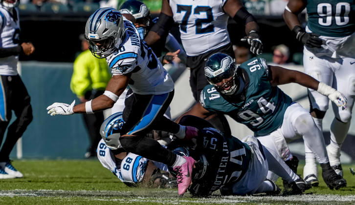 October 18, 2026, Philadelphia, Pa, USA: Oct 18, 2026; Philadelphia, PA, USA; Carolina Panthers running back Chuba Hubbard (30) rushes the ball during the NFL, American Football Herren, USA football matchup between the Carolina Panthers and Philadelphia Eagles at Lincoln Financial Field. The Panthers defeated the Eagles 25-14.Mandatory Credit: -Cal Media Philadelphia USA - ZUMAcs17 20261018_faf_cs17_044 Copyright: xScottxSeriox