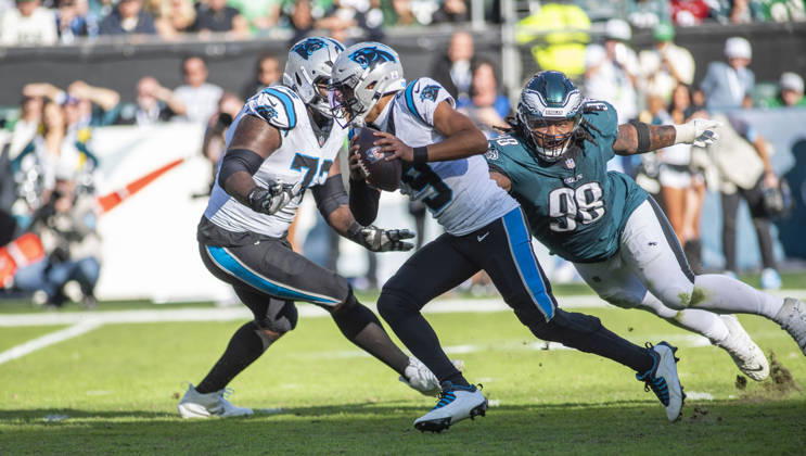October 18, 2026, Philadelphia, Pennsylvania, United States: Panther QB BRYCE YPOUNG (9) in action during the game against the Eagles at Lincoln Financial Field in Philadelphia PA NFL, American Football Herren, USA 2026: Panthers 25 : 14 Eagles  - ZUMArf1_ 20261018_zaf_rf1_024 Copyright: xRickyxFitchettx