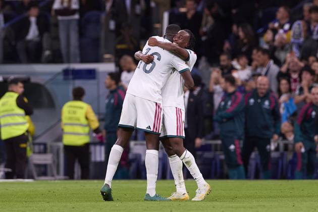 October 18, 2026, Madrid, Spain: (From L to R) Ibrahima Konate and Yan Diomande (Real Madrid CF) celebrate a goal during the LaLiga EA SPORTS 2026 2027 match between Real Madrid CF and Sevilla FC..Final score: Real Madrid CF 4-1 Sevilla FC. Madrid Spain - ZUMAs197 20261018_aaa_s197_255 Copyright: xFedericoxTitonex