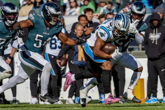October 18, 2026, Philadelphia, Pa, USA: Oct 18, 2026; Philadelphia, PA, USA; Carolina Panthers running back Chuba Hubbard (30) rushes the ball during the NFL, American Football Herren, USA football matchup between the Carolina Panthers and Philadelphia Eagles at Lincoln Financial Field. The Panthers defeated the Eagles 25-14.Mandatory Credit: -Cal Media Philadelphia USA - ZUMAcs17 20261018_faf_cs17_048 Copyright: xScottxSeriox