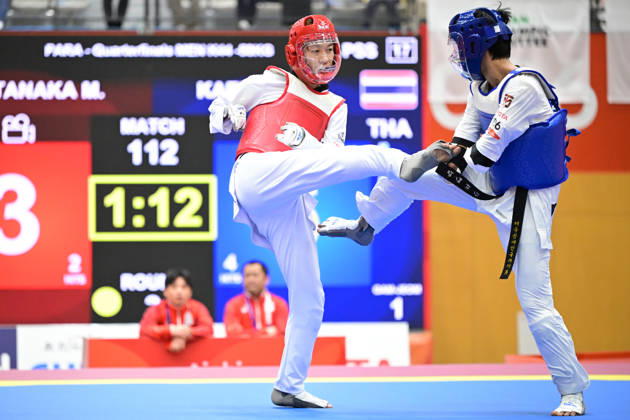 (L-R) Mitsuya Tanaka (JPN), KAENKHAM Thanwa (THA), OCTOBER 19, 2026 - Para Taekwondo : Mens K44 -58kg Quarter-Final during the Asian Para Games Aichi-Nagoya 2026 at Nagoya City Mizuho Park Gymnasium in Aichi, Japan. Noxthirdxpartyxsales  aflo_357271143 KikuchixKyox