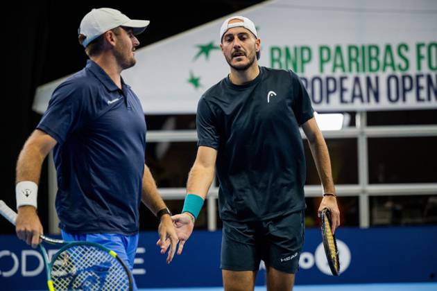 Robert Galloway of the United States and Constantin Frantzen of Germany reacts during the European Open ATP, Tennis Herren tennis tournament in Brussels, on Monday 19 October. This year s edition of the tournament is taking place from 17 to 25 October JASPERxJACOBS  x190285588x