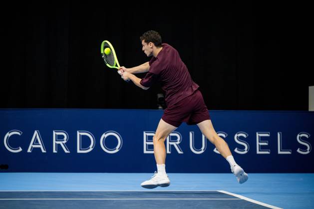 Juan Manuel Cerundolo of Argentina pictured in action during the European Open ATP, Tennis Herren tennis tournament in Brussels, on Monday 19 October. This year s edition of the tournament is taking place from 17 to 25 October JASPERxJACOBS  x190289517x