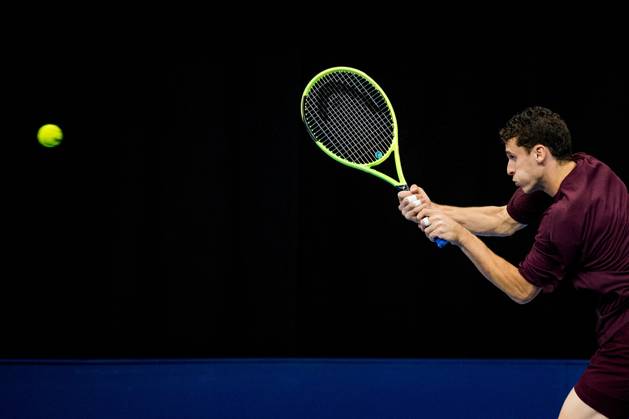 Juan Manuel Cerundolo of Argentina pictured in action during the European Open ATP, Tennis Herren tennis tournament in Brussels, on Monday 19 October. This year s edition of the tournament is taking place from 17 to 25 October JASPERxJACOBS  x190289527x
