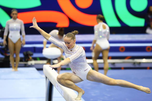 October 19, 2026, Rotterdam, Netherlands: ELENA COLAS of Team France performs on the Balance Beam during the Women s Qualification subdivision 6 10 of the 54th Artistic Gymnastics World Championships at the Ahoy Arena in Rotterdam, Netherlands. Rotterdam Netherlands - ZUMAc179 20261019_zep_c179_026 Copyright: xMickaelxChavetx