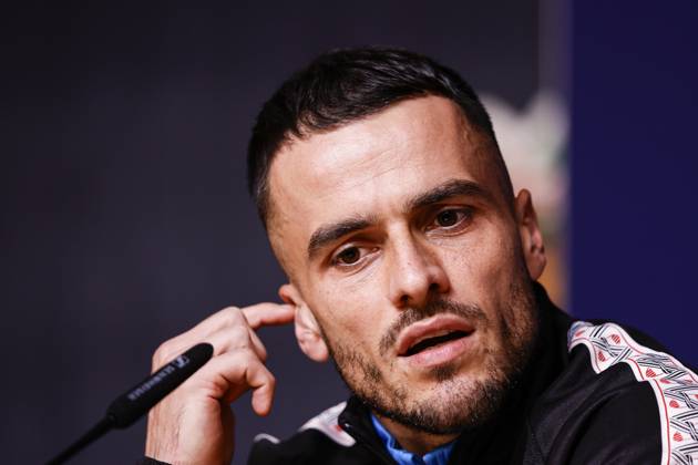 PORTO , 19-10-2026 , Estadio do Dragao , season 2026 2027 , UEFA Champions League football , press conference, PK, Pressekonferenz PSV , Picture shows PSV Player Filip Kostic during the press conference Press conference and training PSV  x208819914x Copyright: