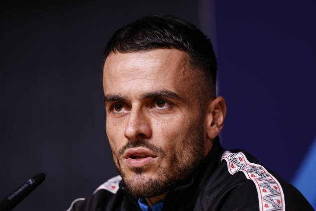 PORTO , 19-10-2026 , Estadio do Dragao , season 2026 2027 , UEFA Champions League football , press conference, PK, Pressekonferenz PSV , Picture shows PSV Player Filip Kostic during the press conference Press conference and training PSV  x208819916x Copyright: