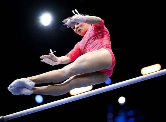 Netherlands Artistic Gymnastics World Championships Qualifiers 9268674 19.10.2026 Alena Glotova of Team World Gymnastics Neutral Athletes 2 competes on the uneven bars during the women s qualification of the 2026 World Artistic Gymnastics Championships in Rotterdam, the Netherlands. Alexey Filippov Sputnik Rotterdam Netherlands  Copyright: xAlexeyxFilippovx