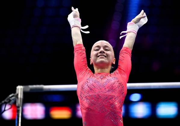 Netherlands Artistic Gymnastics World Championships Qualifiers 9268676 19.10.2026 Alena Glotova of Team World Gymnastics Neutral Athletes 2 competes on the uneven bars during the women s qualification of the 2026 World Artistic Gymnastics Championships in Rotterdam, the Netherlands. Alexey Filippov Sputnik Rotterdam Netherlands  Copyright: xAlexeyxFilippovx