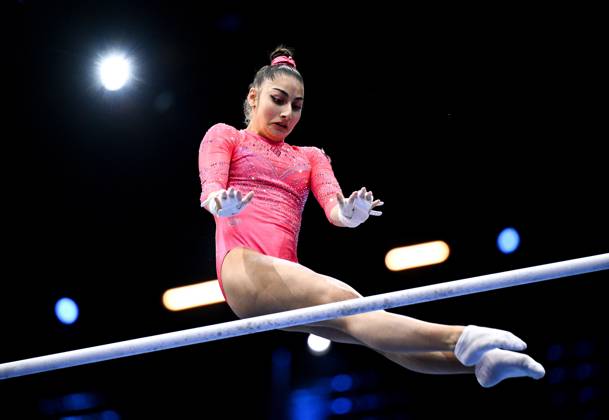 Netherlands Artistic Gymnastics World Championships Qualifiers 9268666 19.10.2026 Liudmila Roshchina of Team World Gymnastics Neutral Athletes 2 competes on the uneven bars during the women s qualification of the 2026 World Artistic Gymnastics Championships in Rotterdam, the Netherlands. Alexey Filippov Sputnik Rotterdam Netherlands  Copyright: xAlexeyxFilippovx