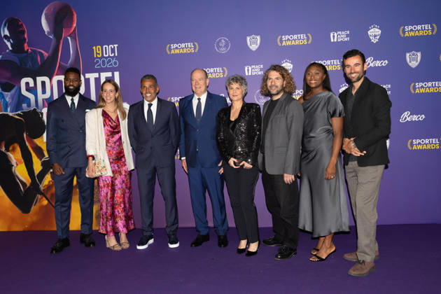 SPORTEL AWARDS MONACO 2026 Members Jury, Nicolas Nkoulou, Lisa Pou, Kilian Bron, H.S.H. Prince Albert II of Monaco, Catherine Steenkeste, Sonny Anderson, Julien Doucet and Siraba Dembele -Pavlovic attend Sportel Awards Ceremony on October 19, 2026 in Monte-Carlo, Monaco, Credit:thierry carpico Avalon Copyright: xthierryxcarpicox xAvalonx 1144985081